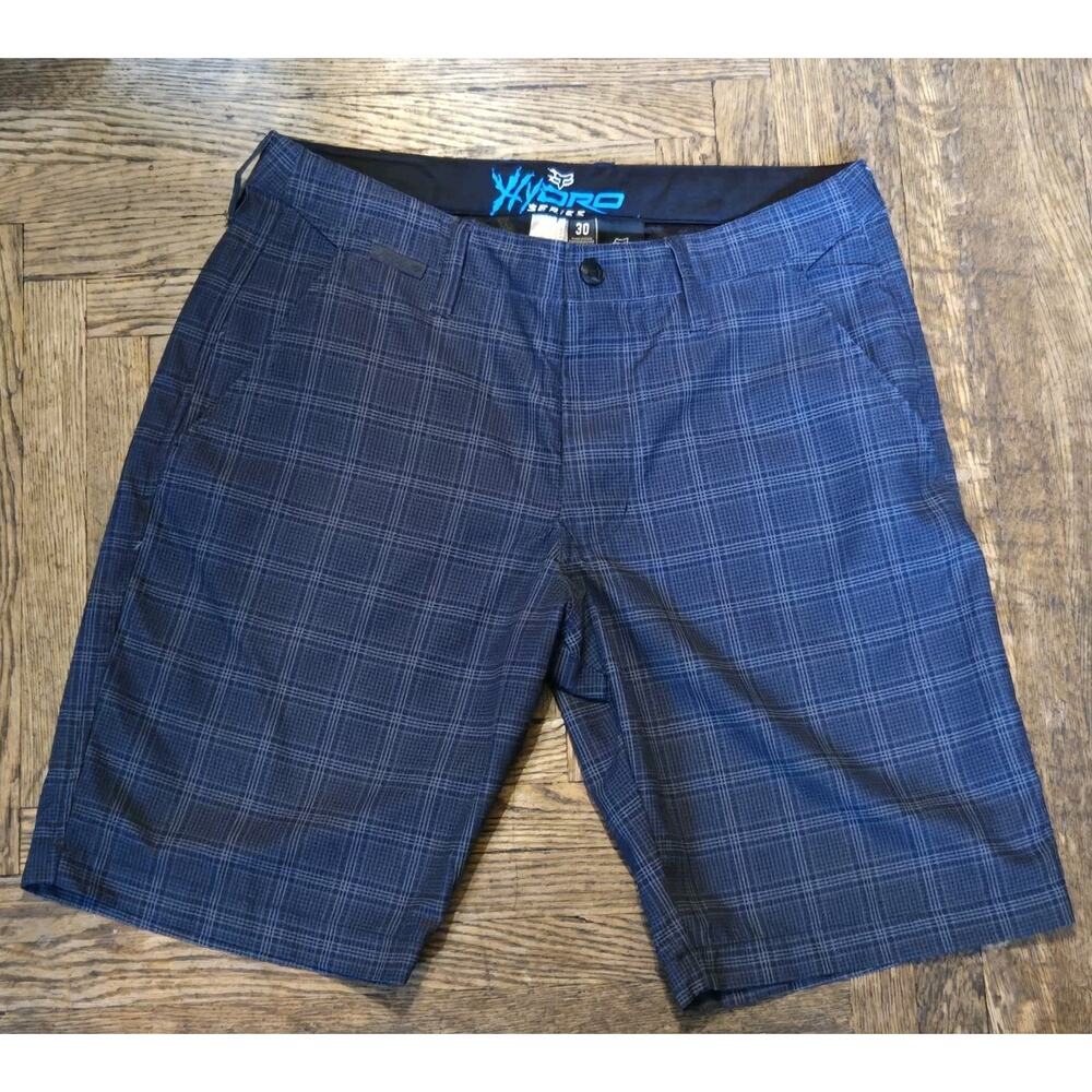 Fox Racing Hydro Series Mens Board Shorts Casual Blue Gray Plaid Size 30 Y2k Sur